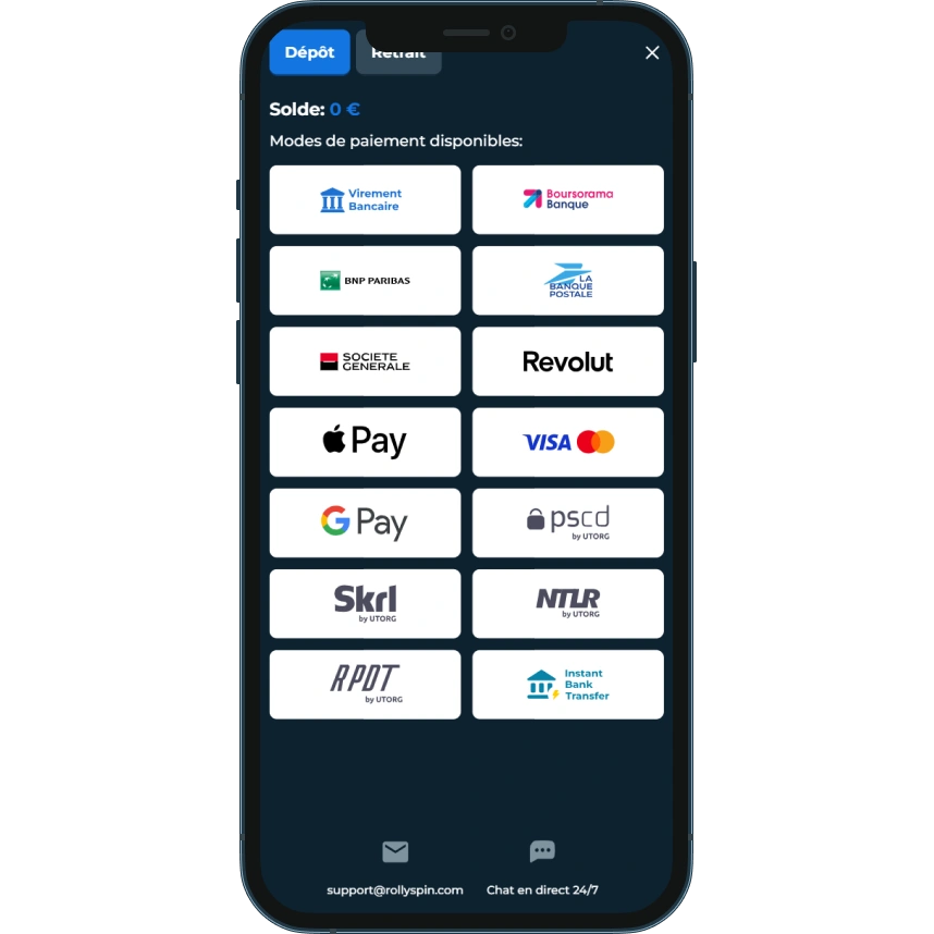 RollySpin Casino Moyens de Paiement